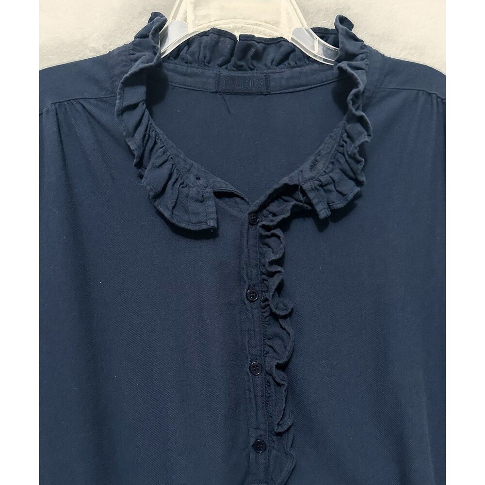 CP Shades Tunic Shirt Dress Oversized Blouse Large Navy Blue Cotton Ruffle Beach